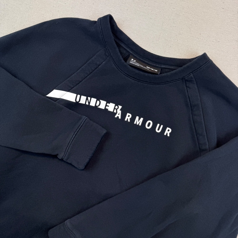 Under Armour Mens Size Medium Black Graphic Fleece Loose Crew Neck Sweatshirt